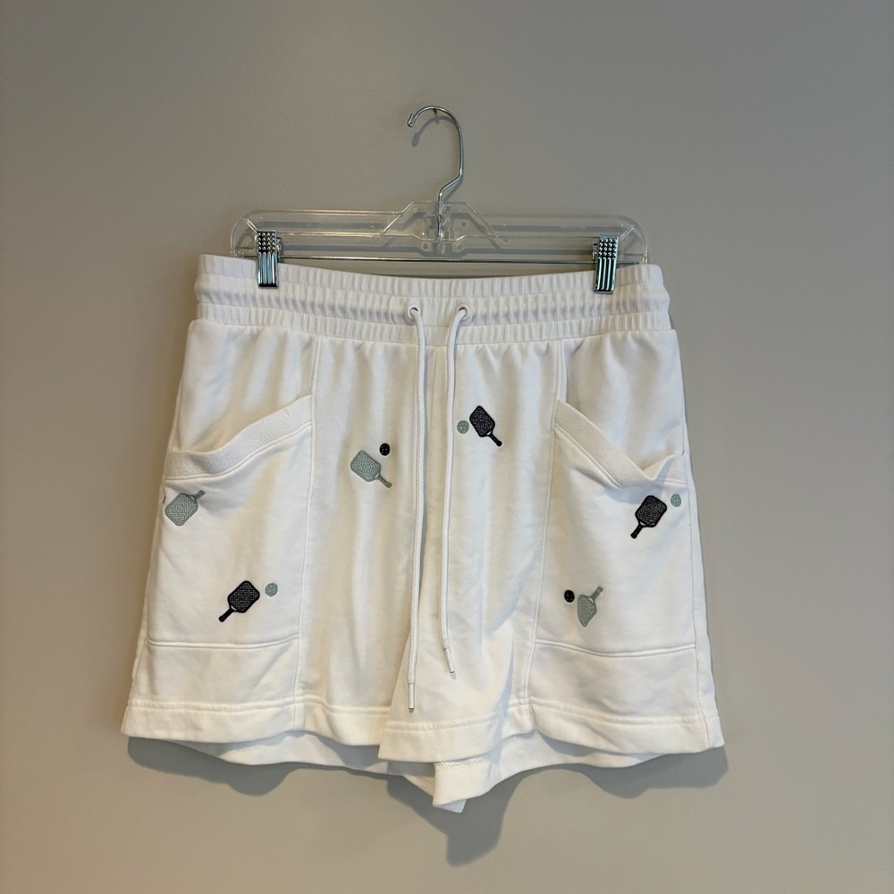 Lou & Grey White Athletic Shorts with Fun Pickleball Accents
